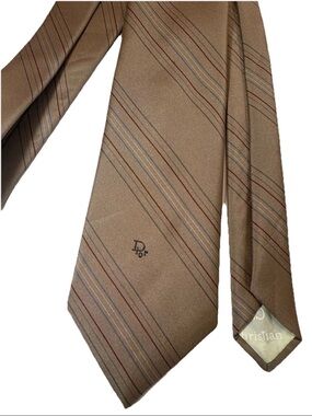 Christian Dior Men's Tie Tan Red Blue Gray Striped Vintage Paris New York